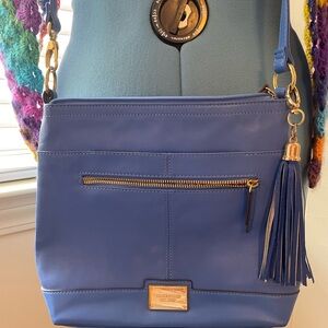 Tignanello Vibrant Blue and Gold Crossbody Leather Handbag